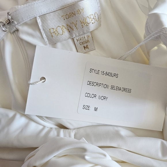 New Torn by Ronny Kobo Selena Strapless Cutout Rosette Bodycon Ivory Midi Dress - Picture 13 of 15